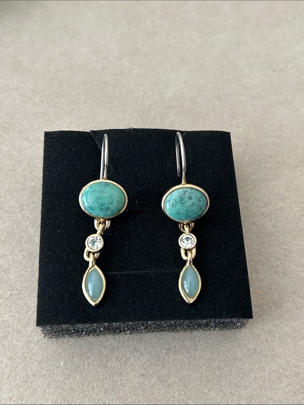 Gold-Tone Blue Green Stone Drop Earrings - Women Jewelry